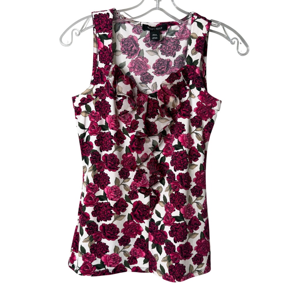 White House Black Market Romantic Floral Ruffle Top Womens XXS Pink Multi Y2K